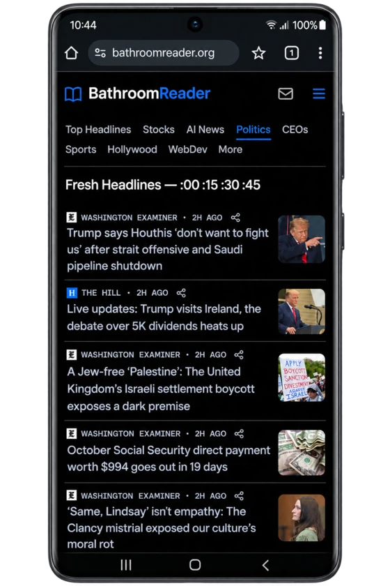 BathroomReader running in Chrome on a Samsung Galaxy phone, dark mode