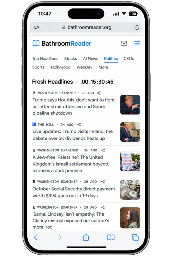 BathroomReader running in Safari on iPhone